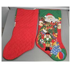 Pair of Vintage 29 inch long XL JUMBO Quilted Christmas Stockings